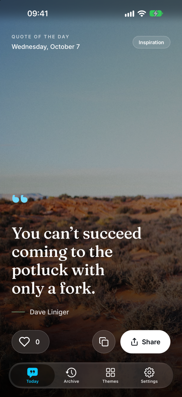 BeWise showing today's quote on a full-bleed photo